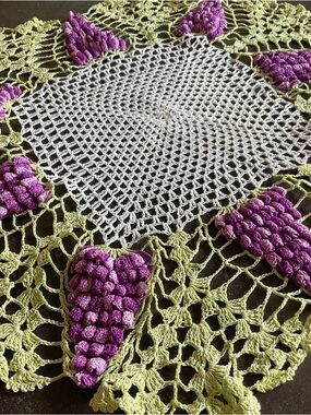 Handmade vintage crochet netted grape doily, grand millennial home decor